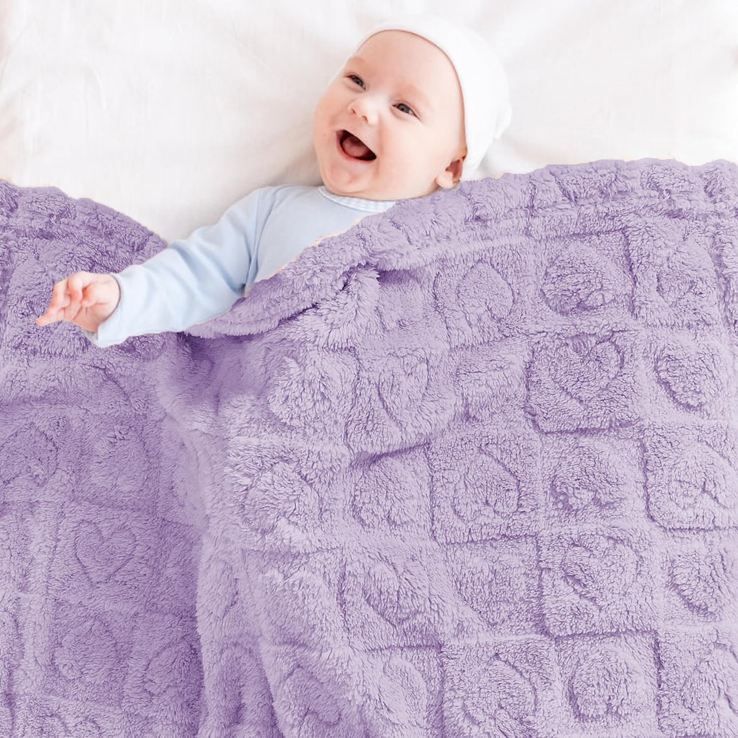 Yurhap Fleece Baby Blanket Heart Checkered Blanket, Ultra Soft Cozy Baby Blankets for Girls Boys, Fluffy Infant Toddler Newborn Receiving Blankets for Crib Stroller 30”×40” (Purple)